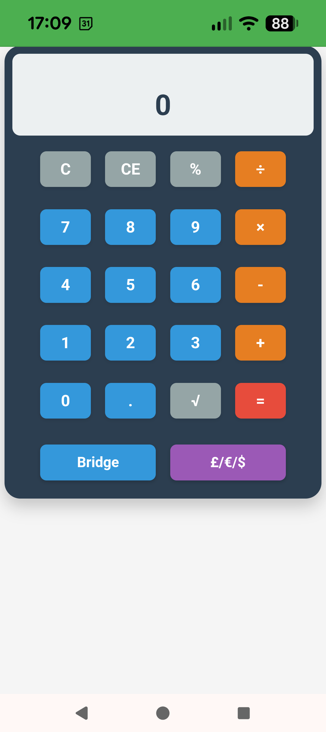 Bridge Calculator standard calculator screen with number pad