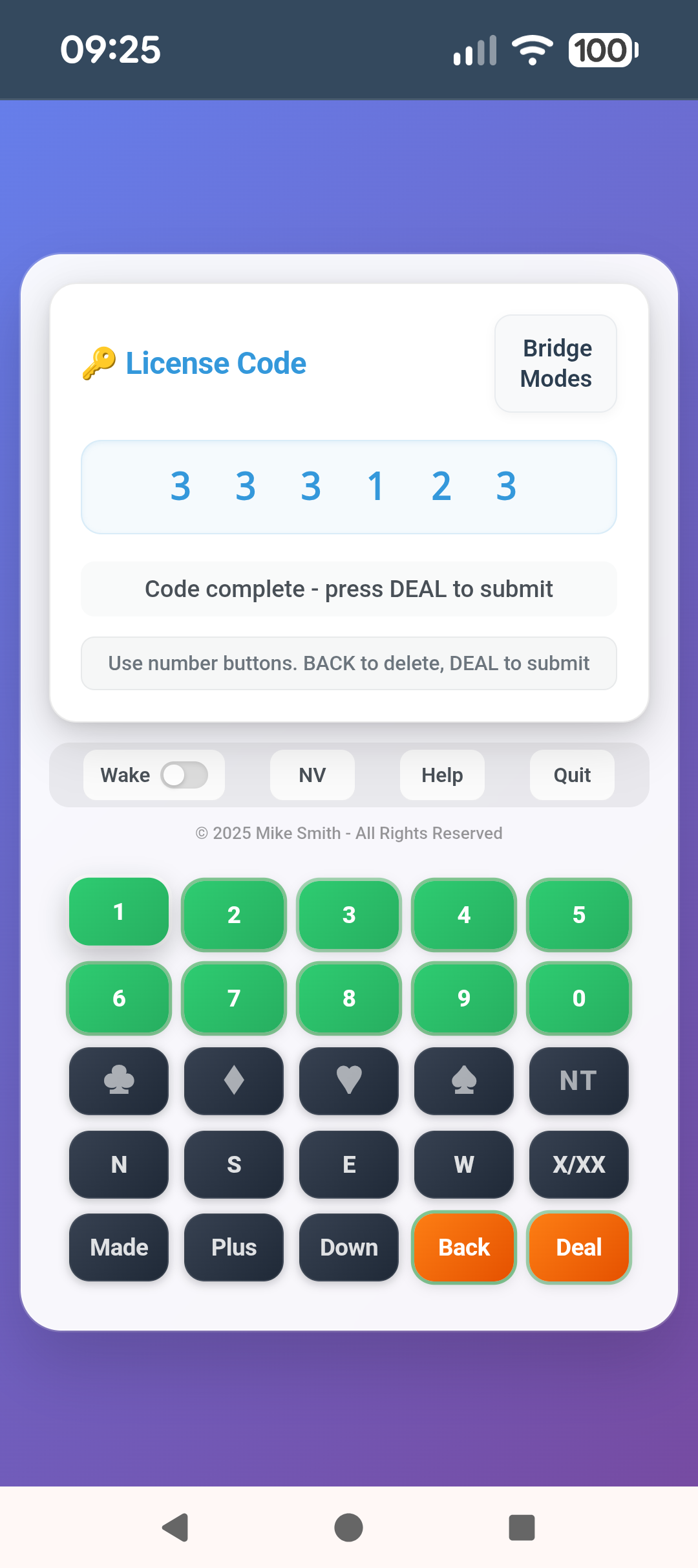Bridge Modes Calculator licence entry screen