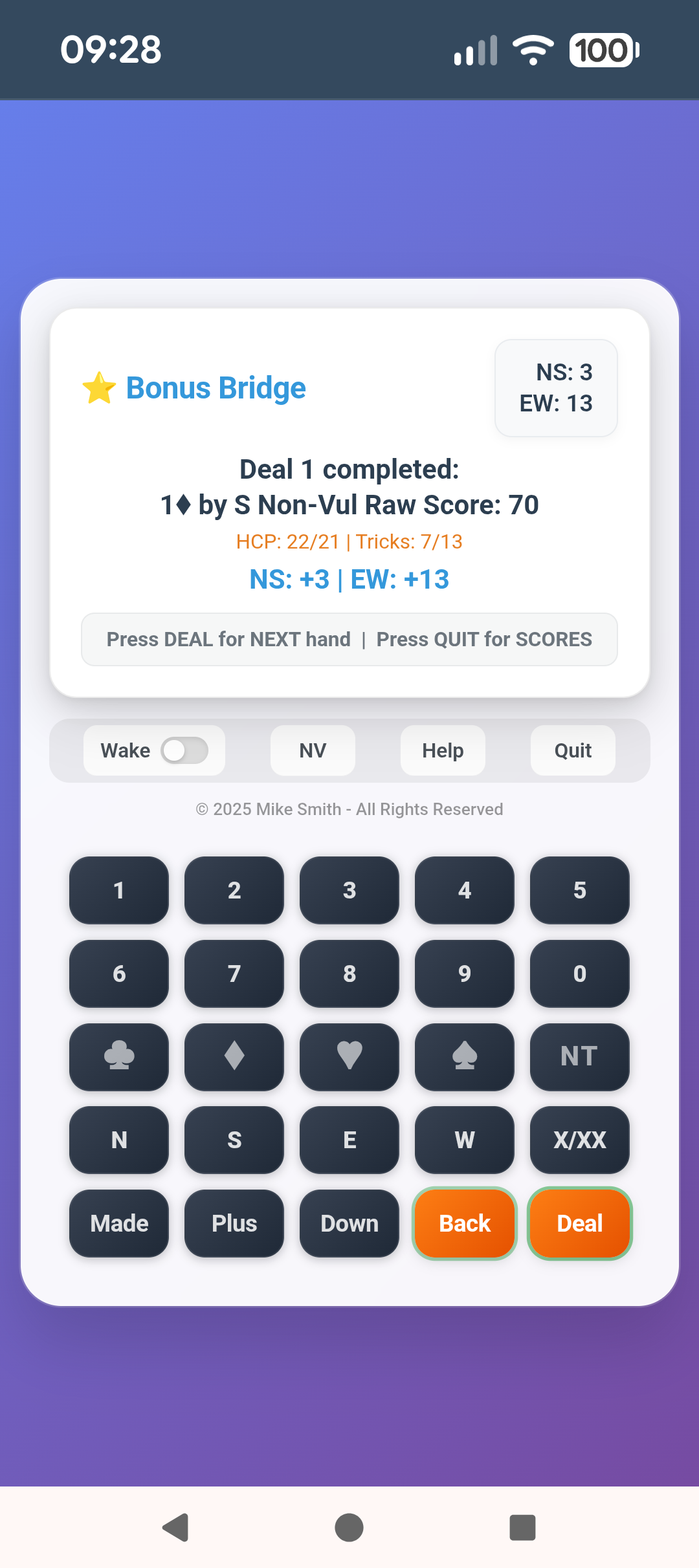 Completed hand score