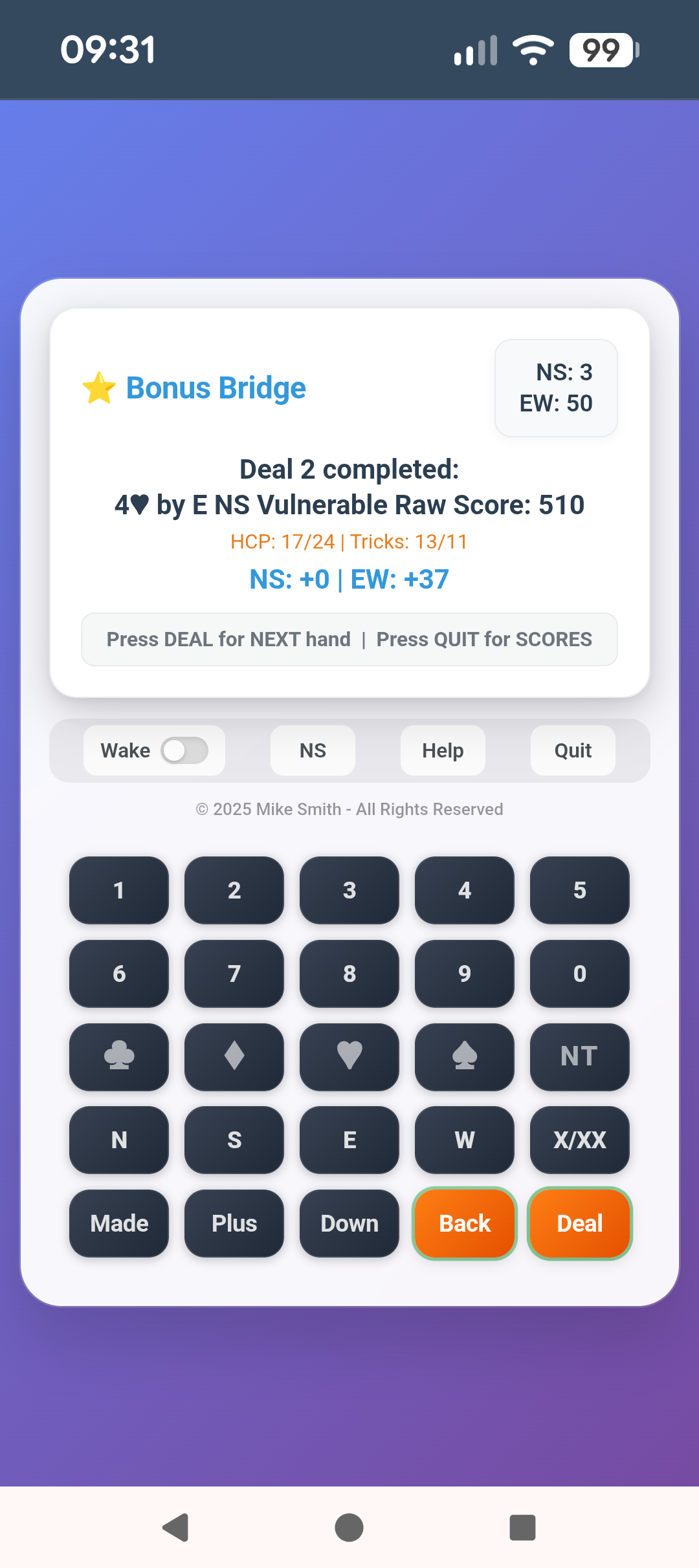 Running totals after two hands